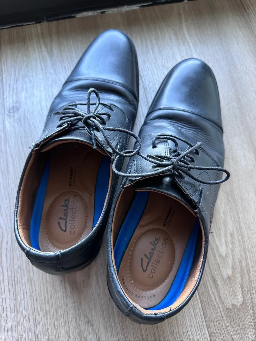 Clarks Black Leather Cap-Toe Derbys
